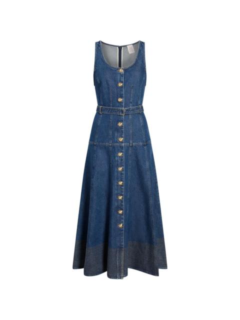 Cinq à Sept Kehlani button belted jean midi dress
