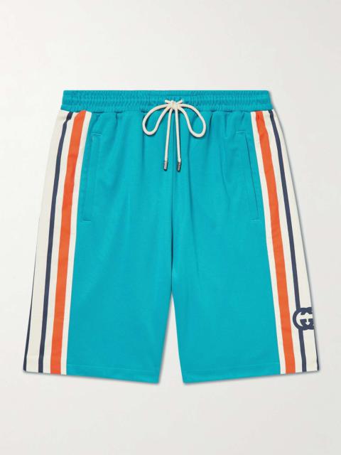 GUCCI Wide-Leg Striped Canvas-Trimmed Tech-Jersey Drawstring Shorts