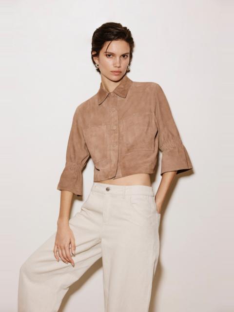 LAMARQUE CAROLINA S | Ruffle Sleeve Suede Jacket