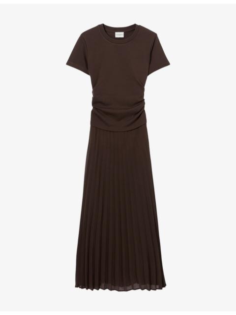 Claudie Pierlot Pleated Semi-Sheer Jersey Midi Dress