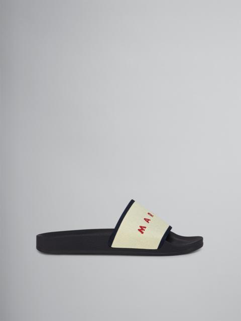 Marni BEIGE AND BLUE STRETCH LOGO JACQUARD SLIDE