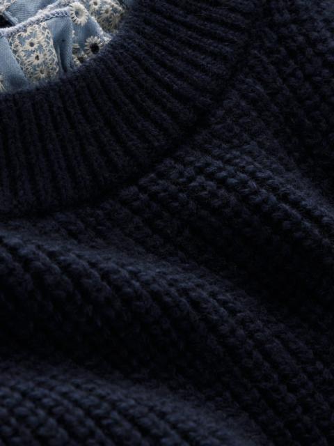 BODEN Knit and Woven Mix Jumper-Navy