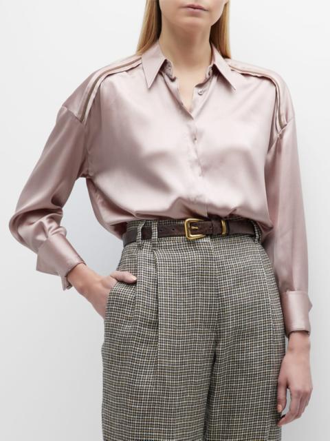 Brunello Cucinelli Satin Blouse with Monili Trim