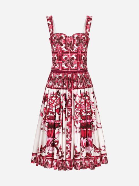 Bustier midi dress in Majolica-print poplin