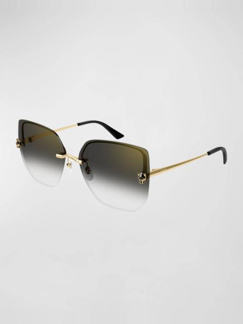 Cartier Panther Rimless Metal Alloy Butterfly Sunglasses