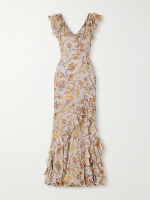 Etro Ruffled Floral-print Silk-blend Midi Dress