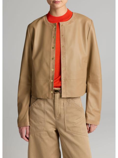 Vince Suede-Trimmed Leather Cropped Jacket