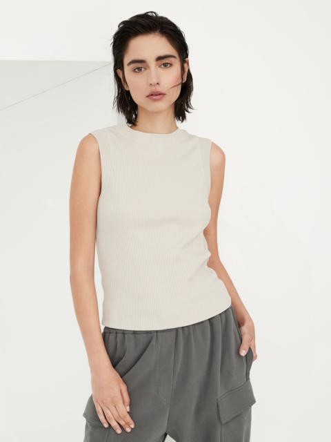 Brunello Cucinelli Cotton ribbed jersey top with monili