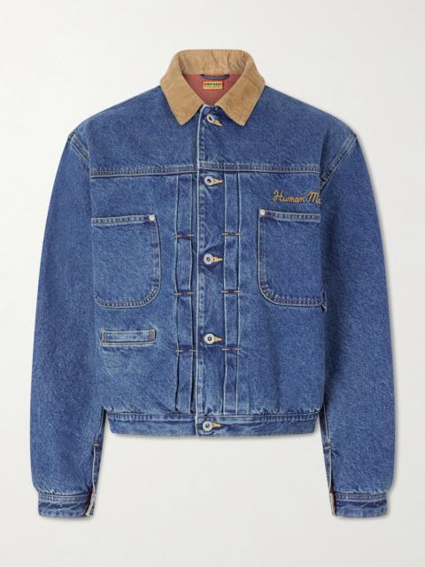 Human Made Corduroy-Trimmed Logo-Embroidered Denim Jacket