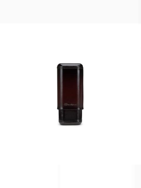 Santoni Cigar case in cedar wood covered in brown leather