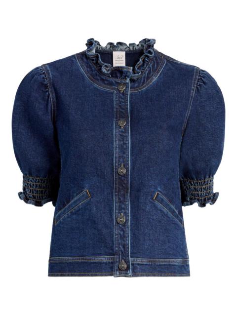 Cinq à Sept ruffled puff-sleeve denim jacket