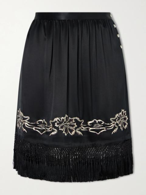BODE Phantasm Fringed Embroidered Silk-satin Mini Skirt
