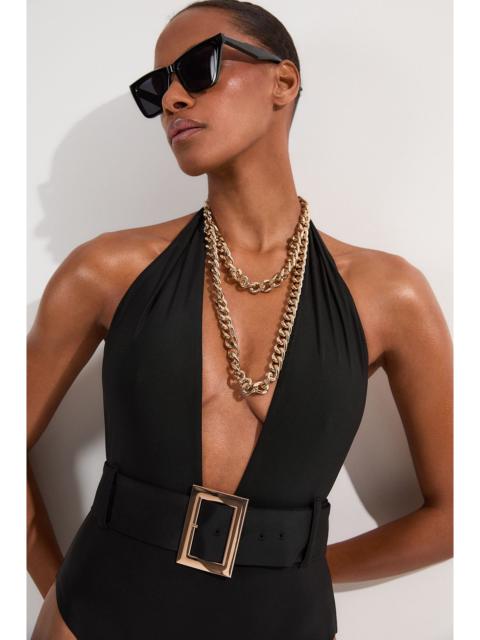 KAREN MILLEN Hardware Detail Belted Plunge Swimsuit