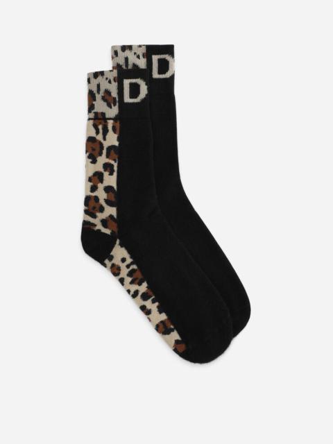 Dolce & Gabbana Stretch cotton socks with leopard-design jacquard and DG logo