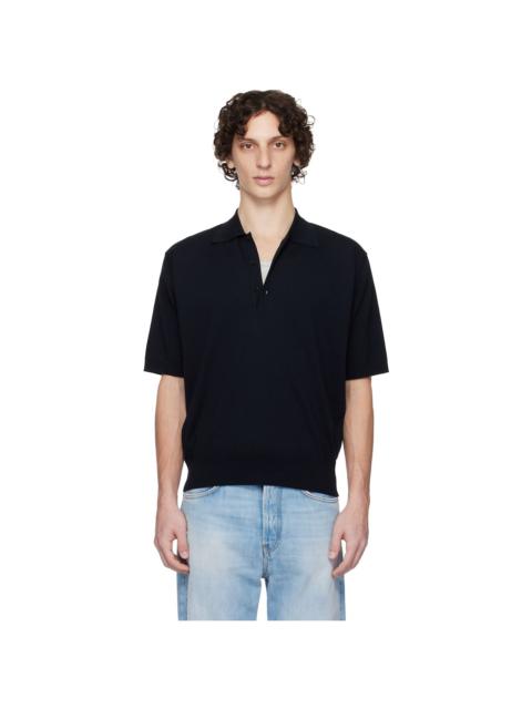 AURALEE Navy Super High Gauge Cotton Knit Polo