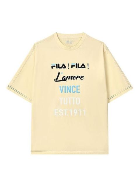 FILA FILA Letters Logo Print Sport Loose Round Neck Short Sleeves T Shirt Men's Yellow F11M133183F-YE