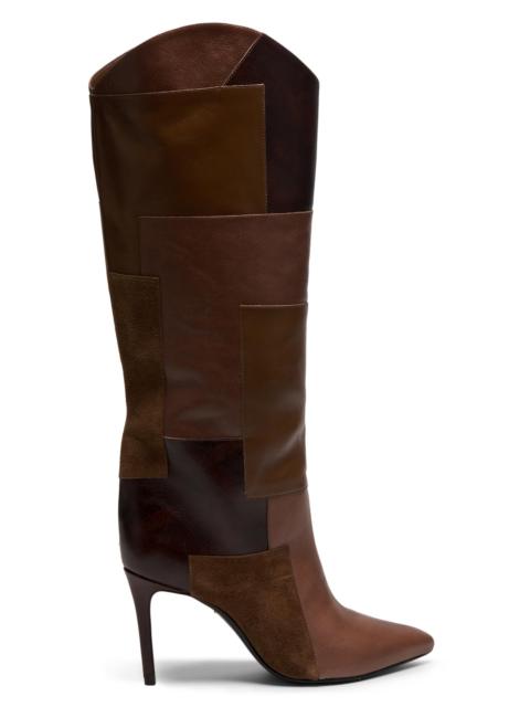 SCHUTZ Women's Maryana 90MM Patchwork Leather Knee-High Boots - Toffee Brown