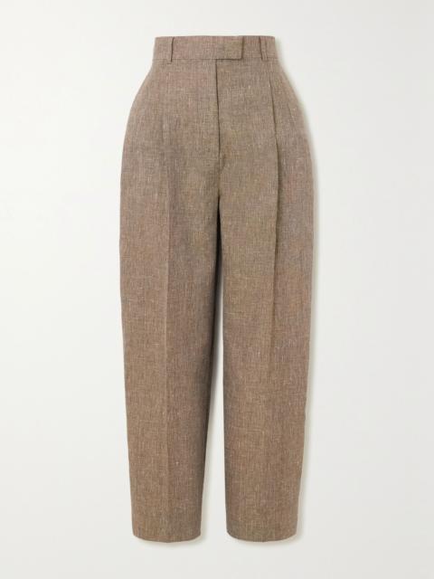 Loro Piana Wybie cropped pleated linen-blend wide-leg pants Brown