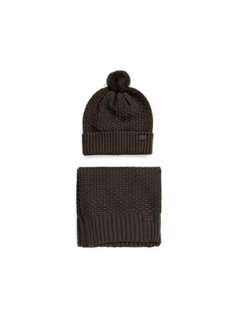 Barbour pom-pom waffle-knit beanie hat