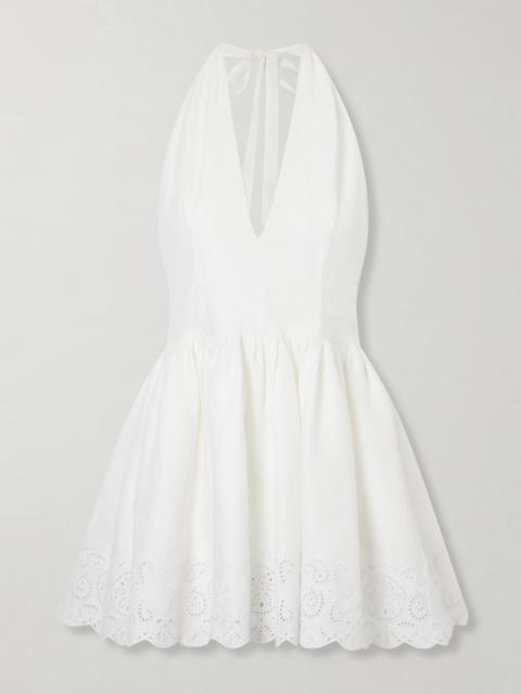 STAUD Grazia Gathered Linen Mini Dress