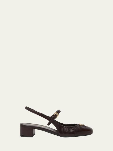 Prada Ruched Toe Mary Jane Leather Pumps
