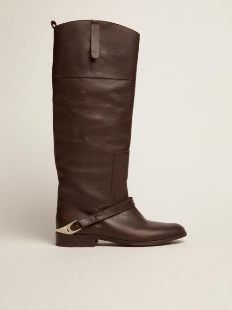 Golden Goose Women's Charlie boots in dark brown leather and clamp on the heel