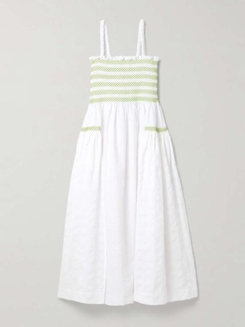 Jacob smocked paneled cotton-blend voile midi dress