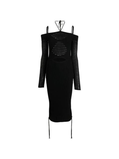 ANDREĀDAMO cold-shoulder knitted midi dress