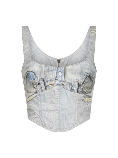 HAIKURE Beige denim trompe l'oeil-print Elsie corset top
