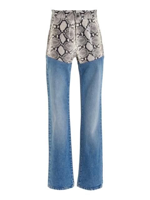 BRANDON MAXWELL The Wyatt Leather-Paneled Rigid High-Rise Straight-Leg Jeans medium wash