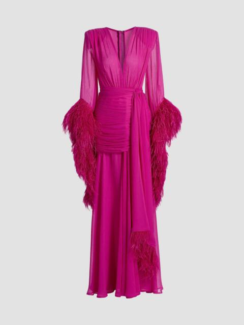 BRONX BANCO Women's Geisha Feather-Trim Chiffon Gown - Pink