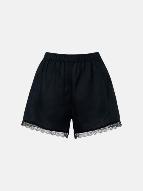GANNI Lace-trimmed linen shorts