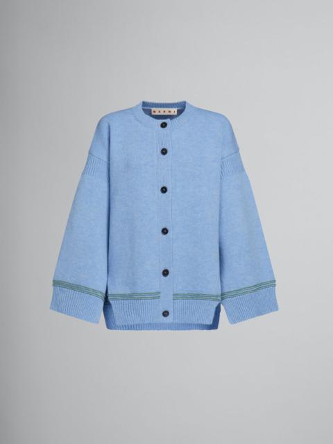 BLUE WOOL CARDIGAN WITH KIMONO SLEEVES