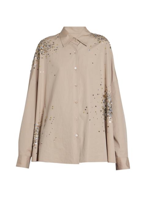 Dries Van Noten Women's Casia Embellished Oversized Button-Front Shirt - Sand