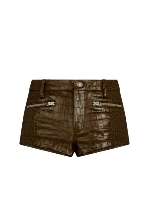 EMBOSSED LEATHER MINI SHORTS