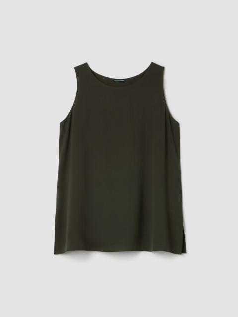 EILEEN FISHER Silk Georgette Crepe Ballet Neck Long Tank
