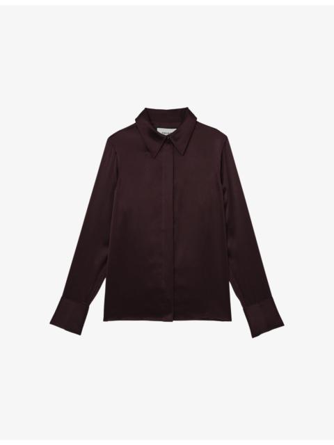 REISS Ameira Concealed-Placket Long-Sleeve Silk Shirt