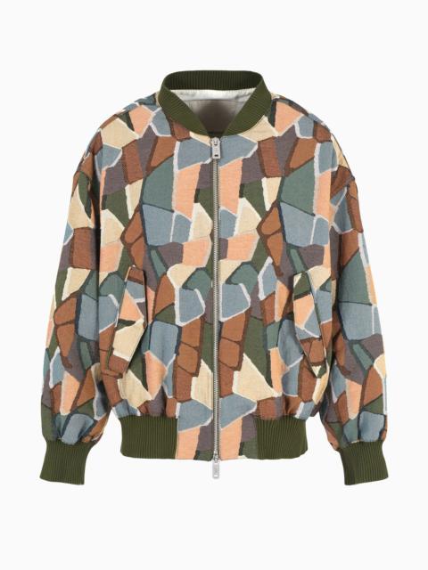 Emporio Armani Sustainability Values Capsule Collection organic jacquard Gobelin fabric bomber jacke