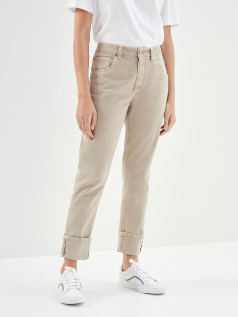 Brunello Cucinelli Garment-dyed comfort soft denim straight trousers with shiny tab