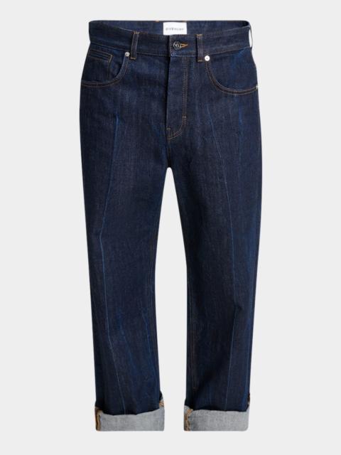 Givenchy Men's Cuffed Wide-Leg Jeans