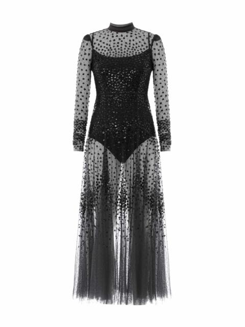 Needle & Thread Scallop Sequin Sheer Bow Ankle Gown