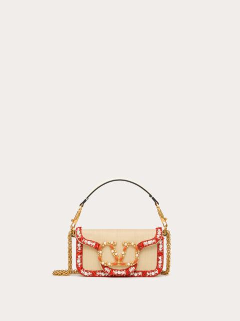 Valentino SMALL VALENTINO GARAVANI LOCÒ RAFFIA SHOULDER BAG WITH EMBROIDERED TRIM