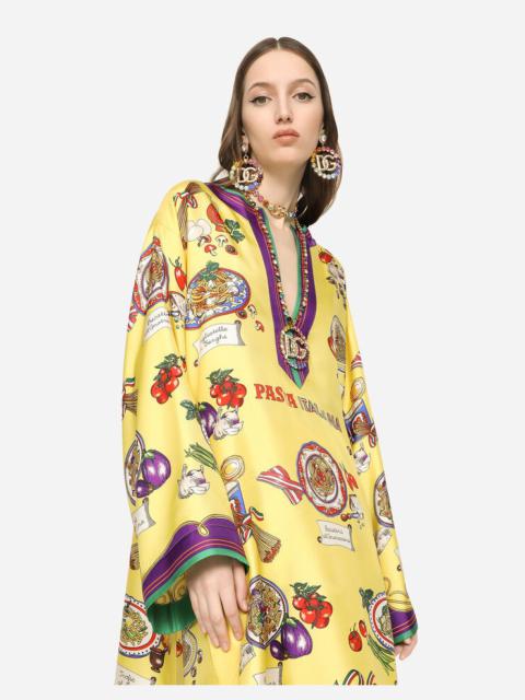 Dolce & Gabbana Short twill caftan with pasta print