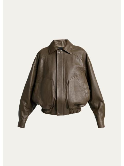 SAINT LAURENT Grained Lambskin Leather Bomber Jacket