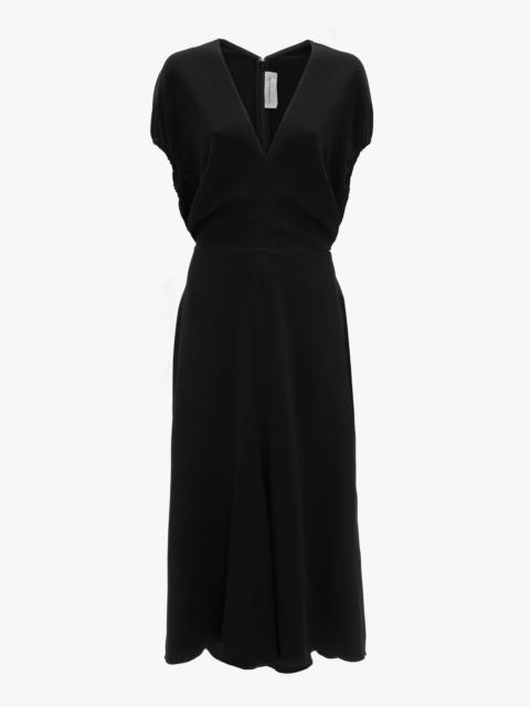 Victoria Beckham Blouson Detail Midi Dress In Black