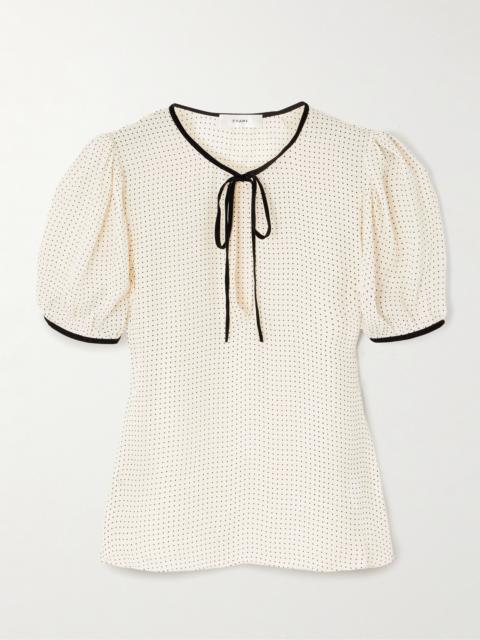 FRAME Velvet-trimmed Polka Dot Silk-chiffon Blouse