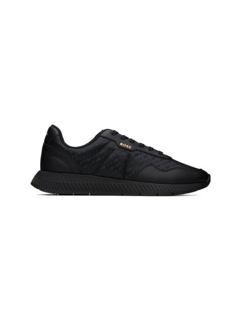 BOSS Black Buffed Leather & Canvas Sneakers