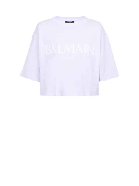 Cropped T-shirt with rubber Roman Balmain logo