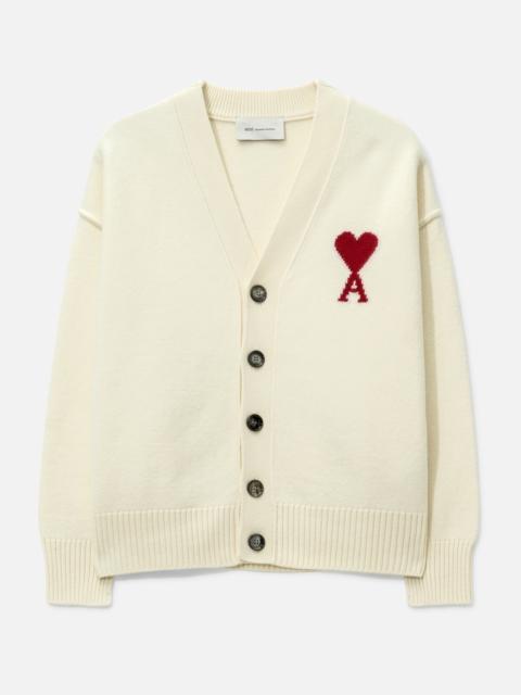 AMI Paris NATURAL WOOL CARDIGAN WITH CONTRASTED AMI DE COEUR