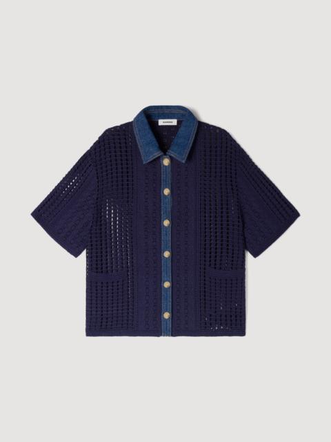 Sandro CROCHET AND DENIM TOP